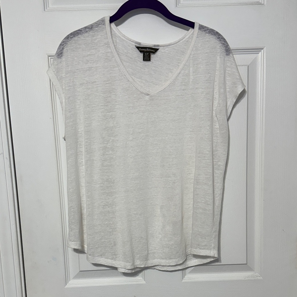 Tommy Bahama White Linen V-Neck Women's Top size Small